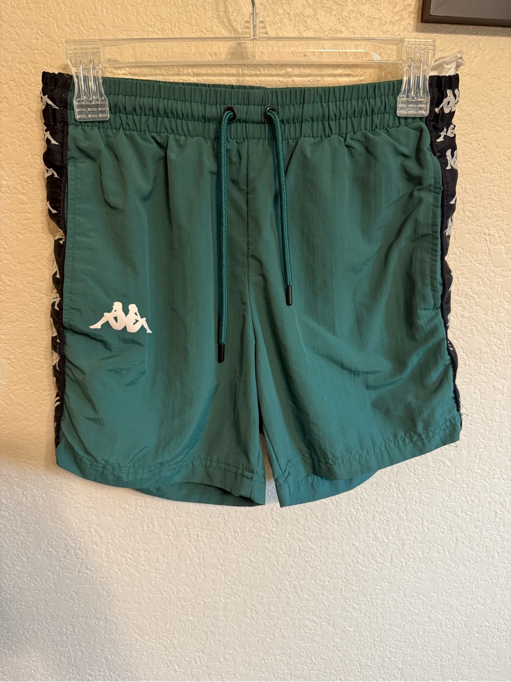 Kappa Men's Teal Athletic Shorts with Black Logo Tape
